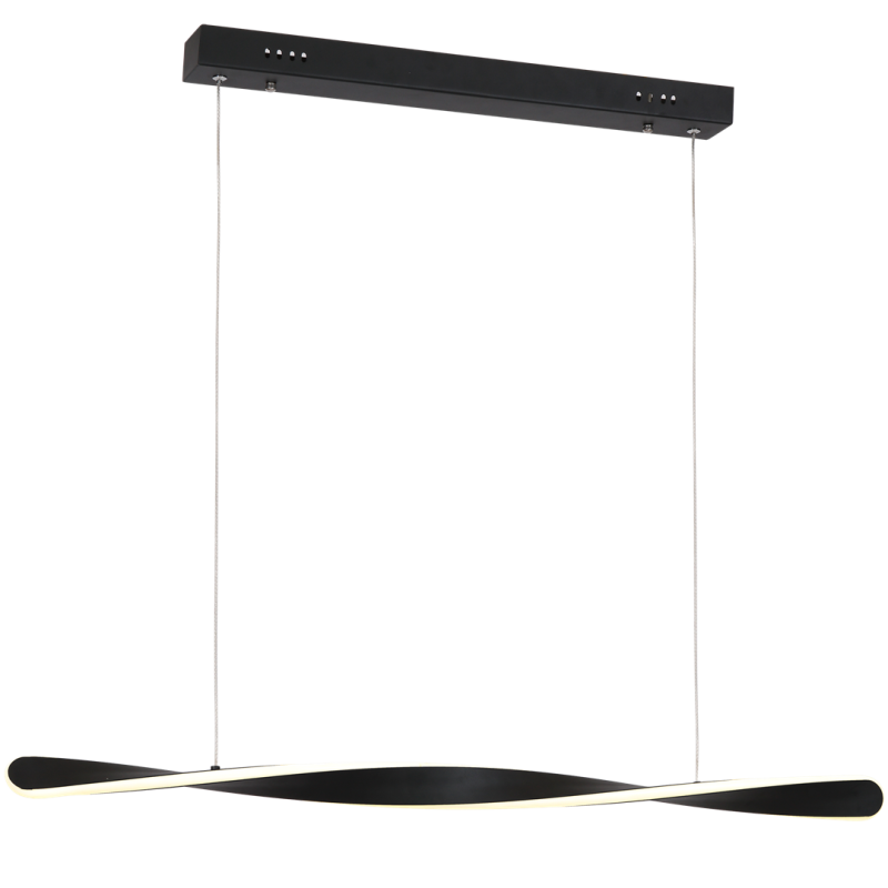 Suspension SWIRL barre torsadée 90cm noir hauteur réglable LED blanc neutre 24W Design chic 