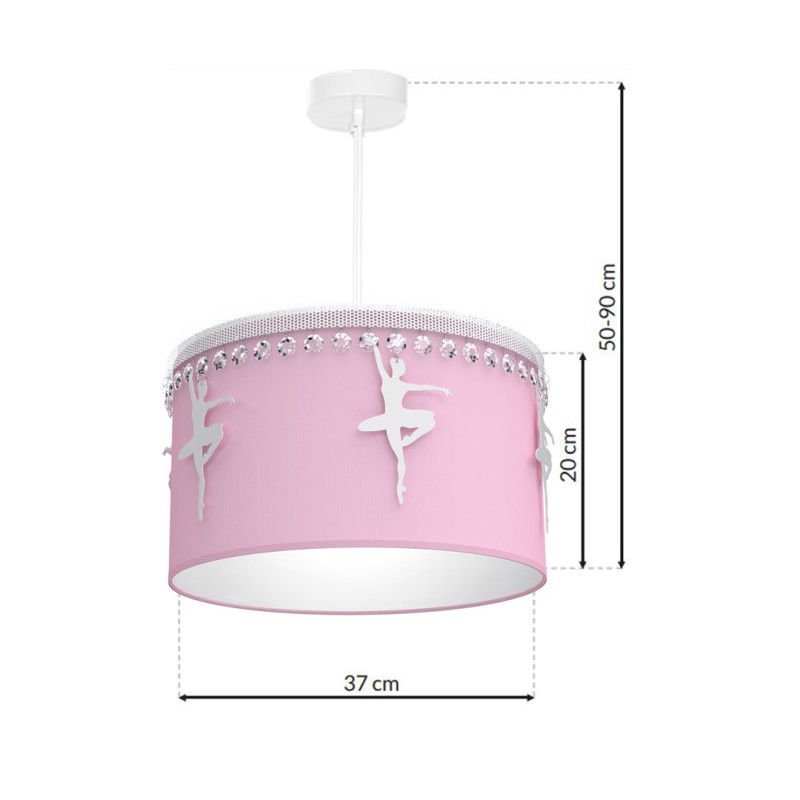 Suspension BALETNICA abat-jour tissu Rose Danseuse ballerine métal blanc et cristaux E27 Enfant 