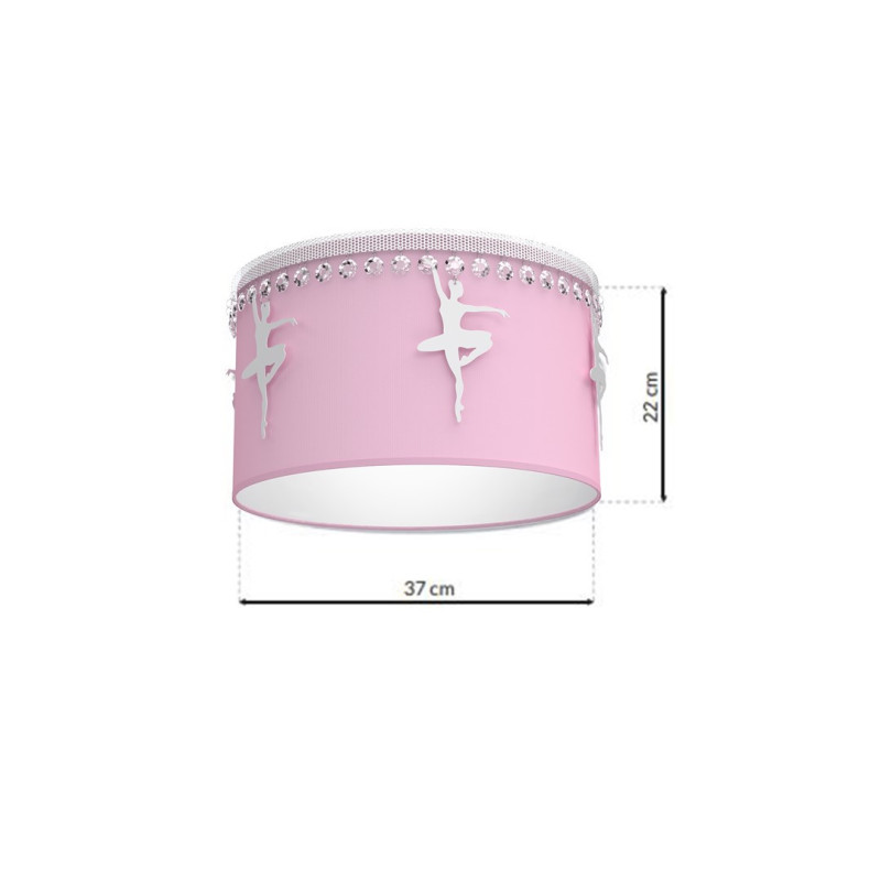 Plafonnier BALETNICA abat-jour tissu Rose Danseuse ballerine métal blanc et cristaux E27 Enfant 