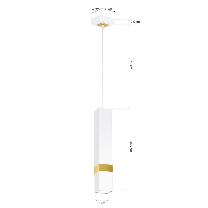 Suspension VIDAR tube rectangle métal blanc bande doré GU11 