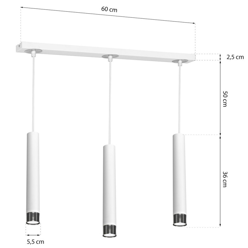 Suspension DANI 3 tubes métal blanc et chromé miniGU10 Industriel 