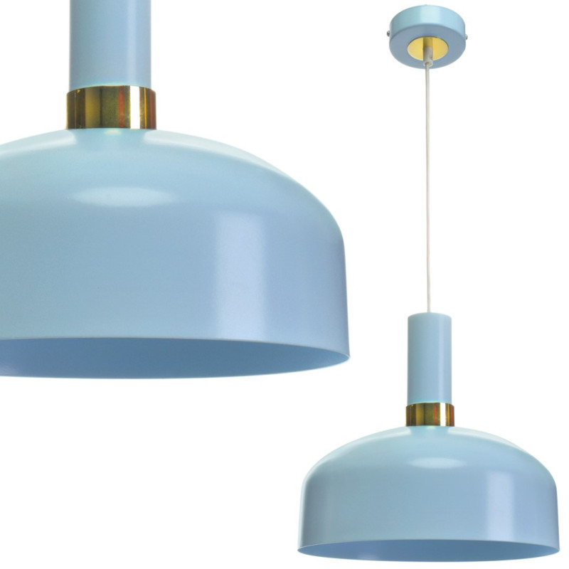 Suspension MALMO cloche métal bleu anneau doré E27 Vintage 