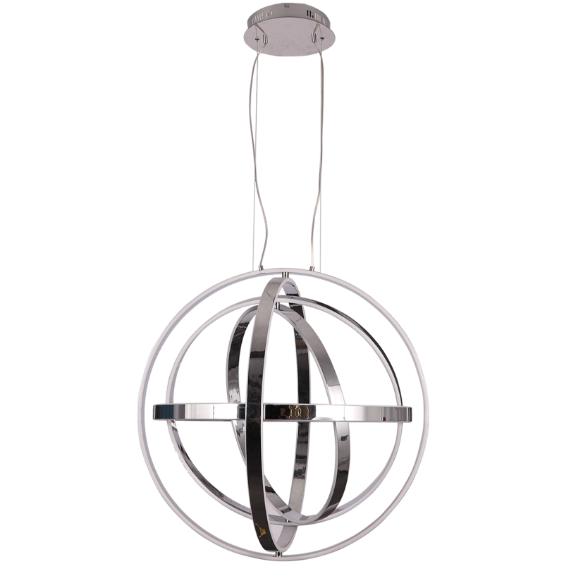 Suspension COPERNICUS effet orbite 5 anneaux alu chromé LED 260W blanc chaud 3000k 5500Lm Design chic 