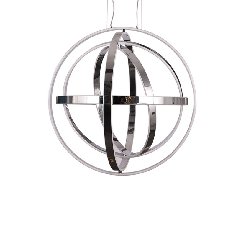 Suspension COPERNICUS effet orbite 5 anneaux alu chromé LED 260W blanc chaud 3000k 5500Lm Design chic 