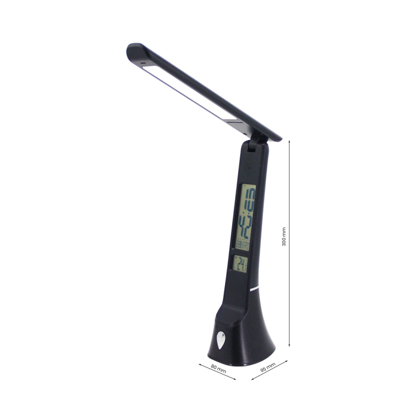 Lampe de bureau TORI horloge et température noir LED 5W CCT 3000k à 6000k 5V 