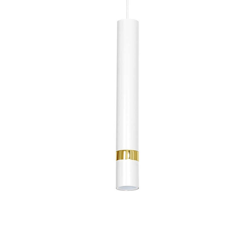 Suspension JOKER 5 tubes alignés métal blanc anneau doré GU10 Minimaliste 