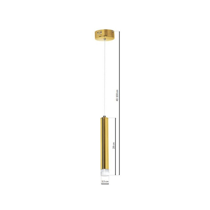 Suspension GOLDIE tube métal doré blanc neutre 4000L 350Lm 5W Design chic 