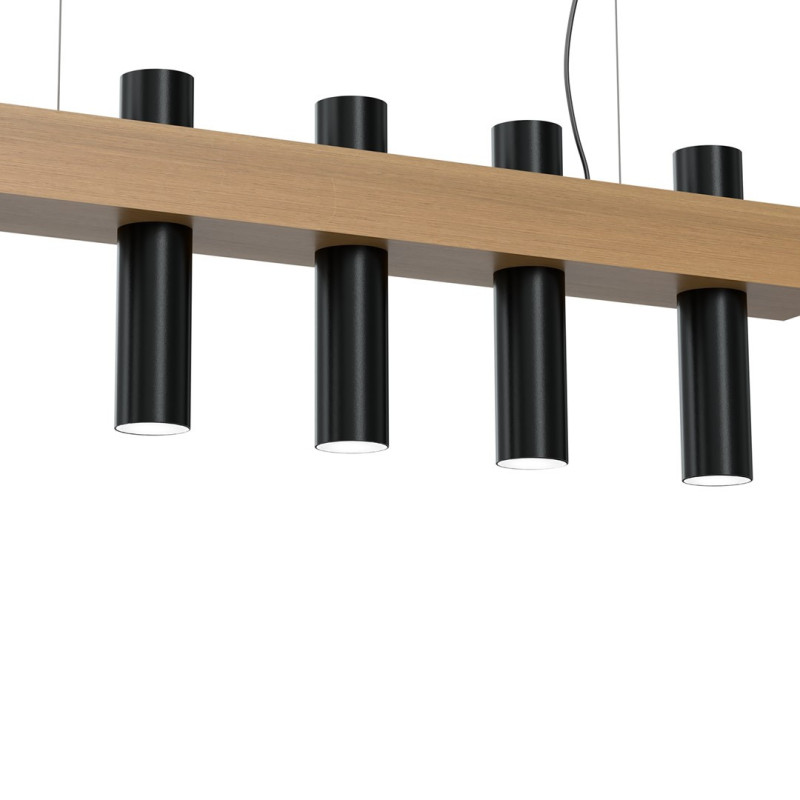 Suspension WEST support bois rectangle 5 tubes métal noir GU10 Scandinave 