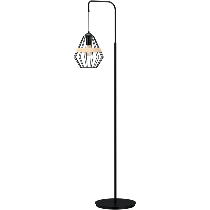 Lampadaire CLIFF cage forme diamant métallique noir et bois E27 Bohème 