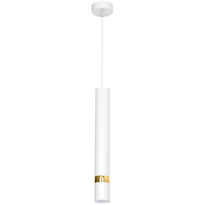 Suspension JOKER tube métal blanc anneau doré GU10 Minimaliste 