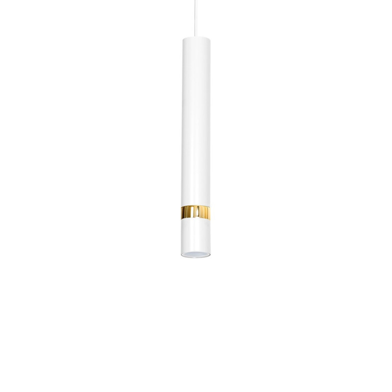 Suspension JOKER tube métal blanc anneau doré GU10 Minimaliste 