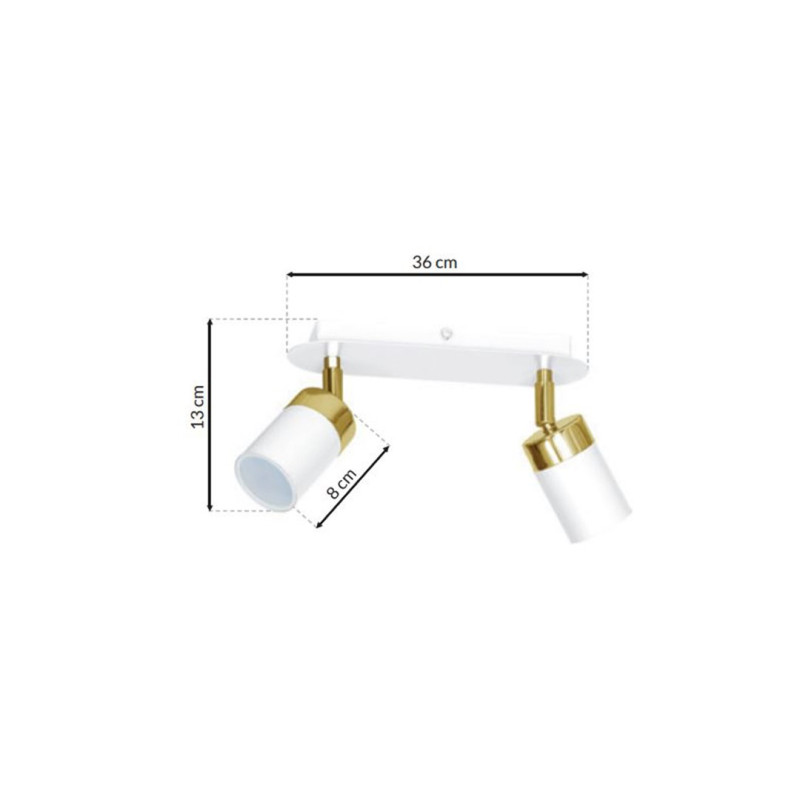 Plafonnier JOKER 2 spots orientables métal blanc anneau doré GU10 Minimaliste 