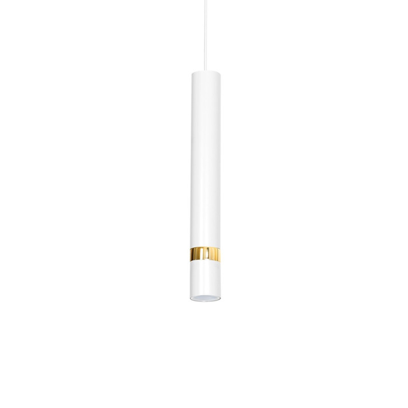 Suspension JOKER 3 tubes alignés métal blanc anneau doré GU10 Minimaliste 