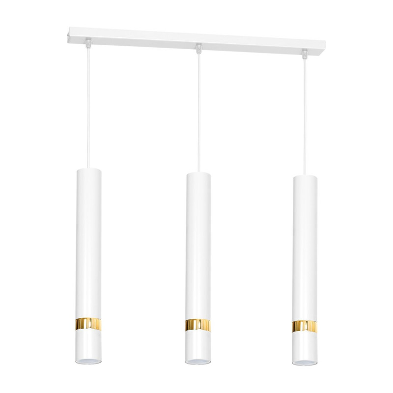 Suspension JOKER 3 tubes alignés métal blanc anneau doré GU10 Minimaliste 