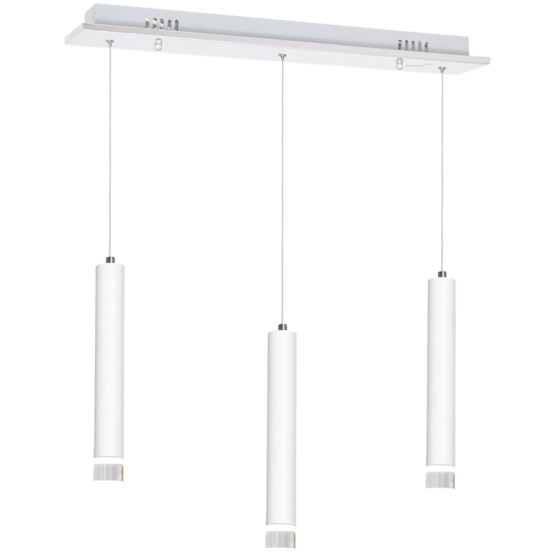 Suspension ALBA 3 cylindres métal blanc détail chromé G9 Minimaliste 