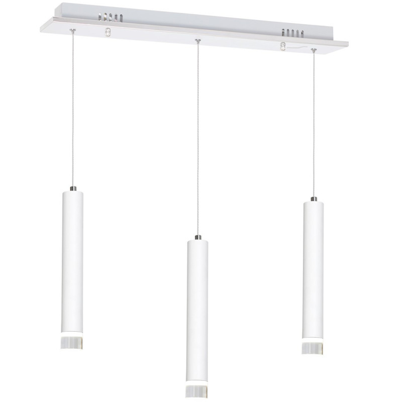 Suspension ALBA 3 cylindres métal blanc détail chromé G9 Minimaliste 