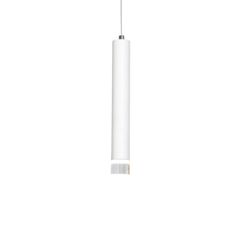 Suspension ALBA cylindre métal blanc détail chromé G9 Minimaliste 