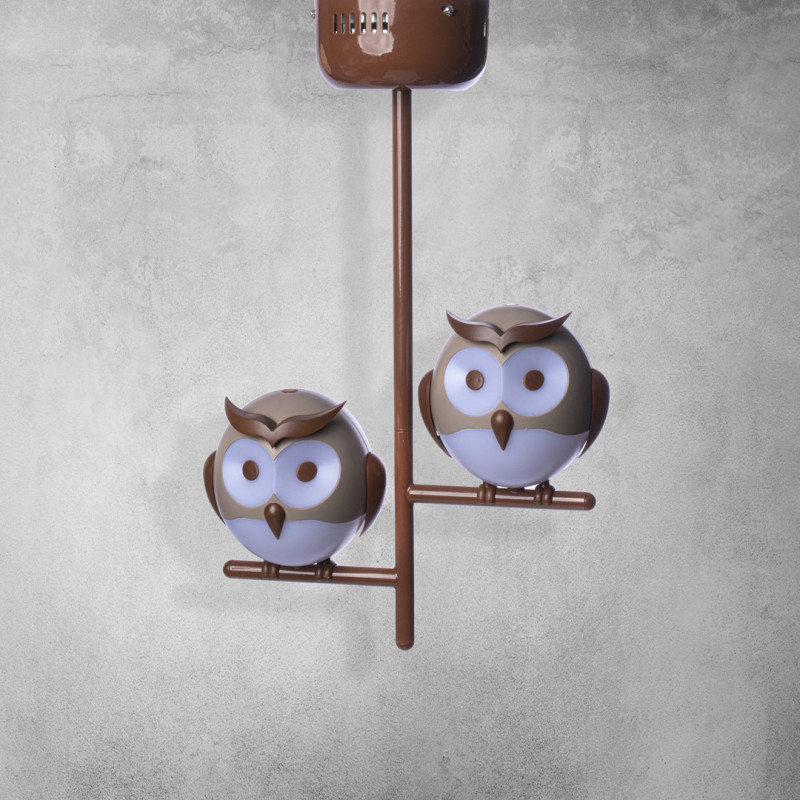 Plafonnier OWL 2 abat-jour hibou marron blanc G9 Enfant 