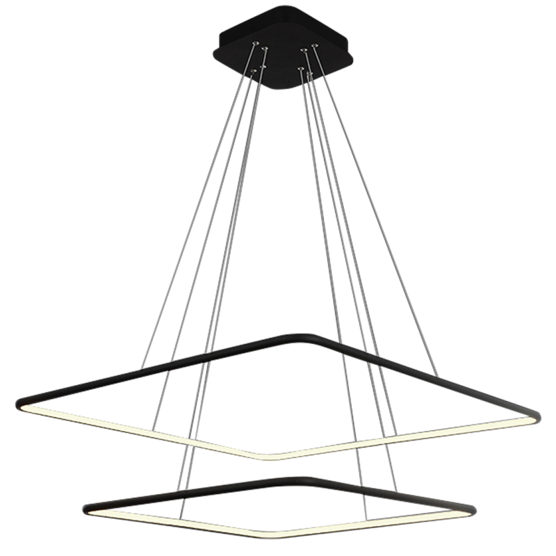 Suspension NIX 2 cadres lumineux carré noir superposés LED 50W blanc chaud 3500Lm Design chic 