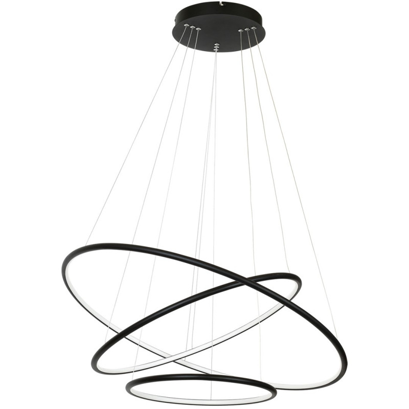 Suspension ORION 3 anneaux lumineux noir entrelacés LED blanc chaud 6930Lm 99W Design chic 