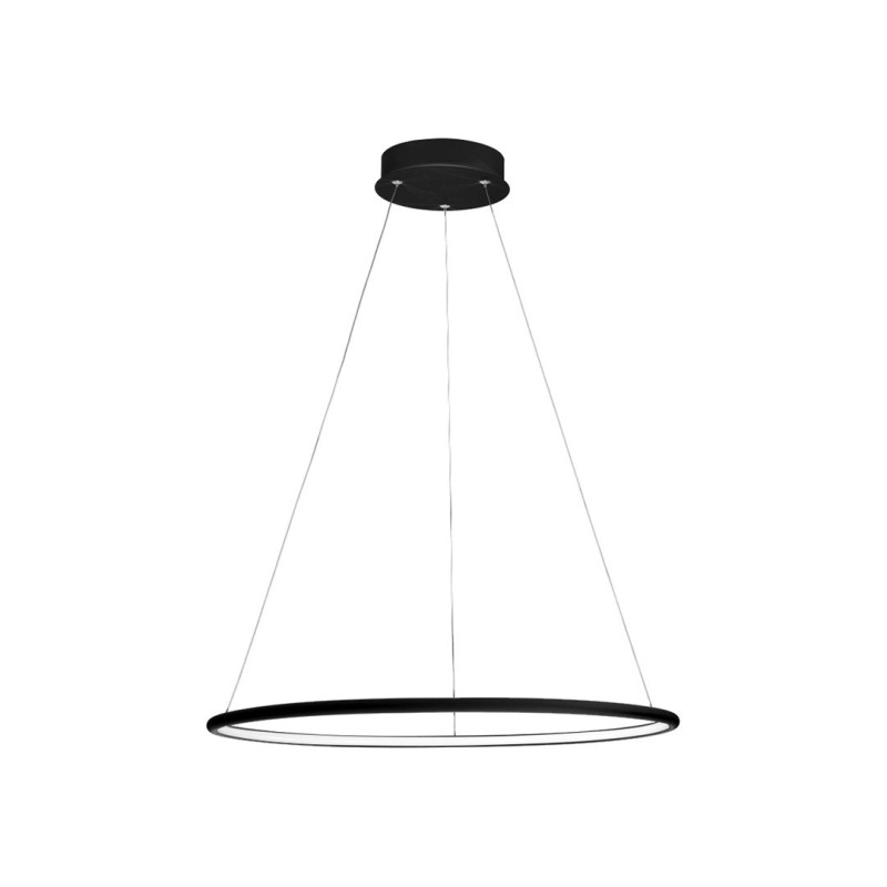 Suspension ORION anneau lumineux noir horizontal LED blanc chaud 1540Lm 22W Design chic 