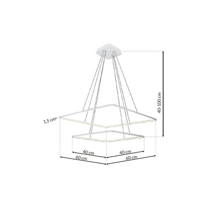 Suspension NIX 2 cadres lumineux carré blanc superposés LED 50W blanc chaud 3500Lm Design chic 