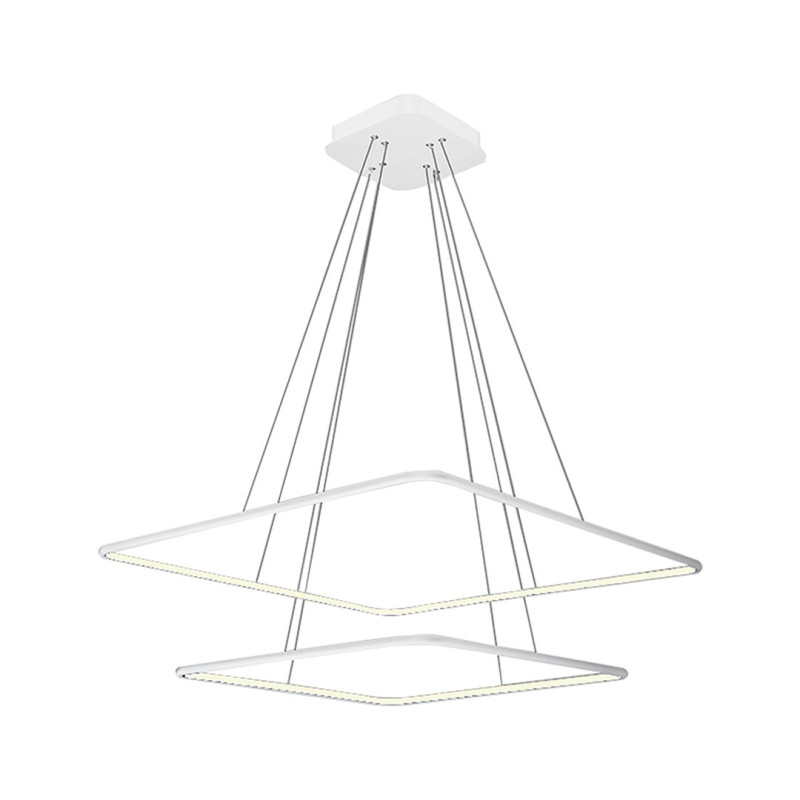 Suspension NIX 2 cadres lumineux carré blanc superposés LED 50W blanc chaud 3500Lm Design chic 