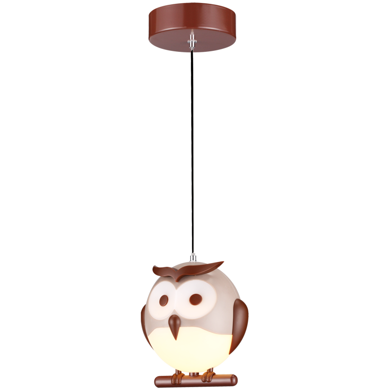 Suspension OWL abat-jour hibou marron blanc E14 Enfant 