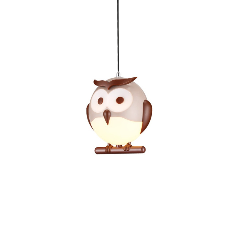 Suspension OWL abat-jour hibou marron blanc E14 Enfant 