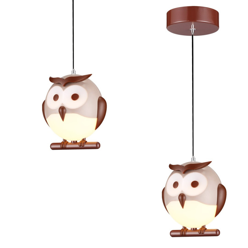 Suspension OWL abat-jour hibou marron blanc E14 Enfant 