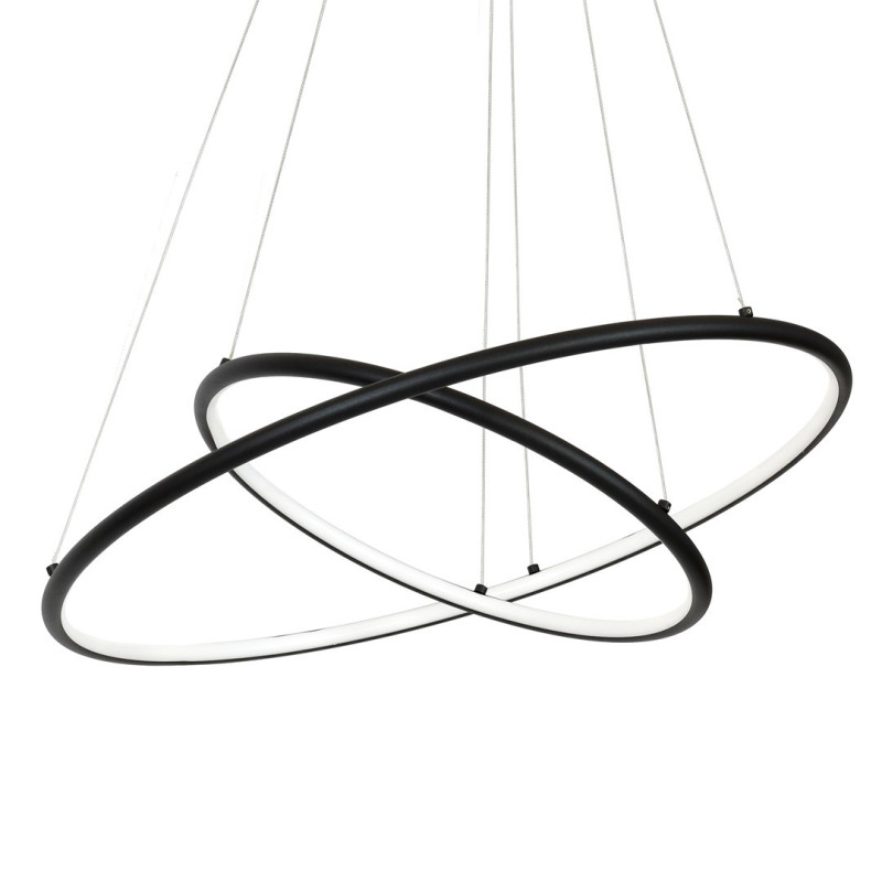 Suspension ORION 2 anneaux lumineux noir entrelacés LED blanc chaud 3710Lm 53W Design chic 