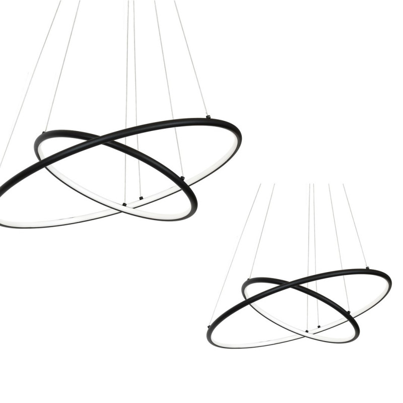 Suspension ORION 2 anneaux lumineux noir entrelacés LED blanc chaud 3710Lm 53W Design chic 