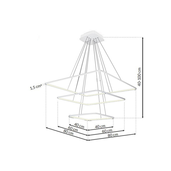 Suspension NIX 3 cadres lumineux carré blanc superposés LED 117W blanc chaud 8190Lm Design chic 