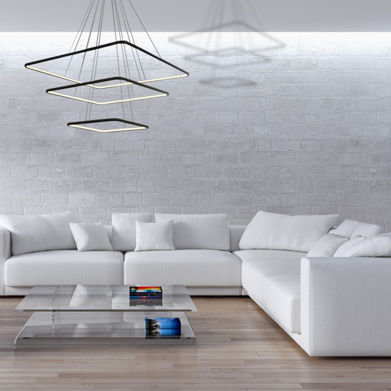 Suspension NIX 3 cadres lumineux carré noir superposés LED 117W blanc chaud 8190Lm Design chic 