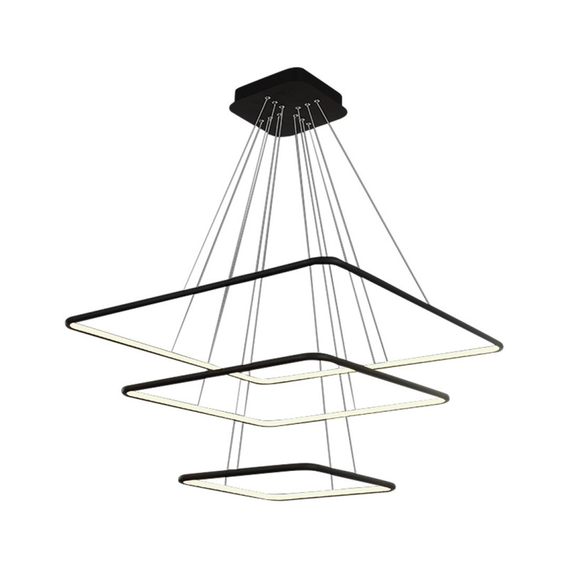 Suspension NIX 3 cadres lumineux carré noir superposés LED 117W blanc chaud 8190Lm Design chic 