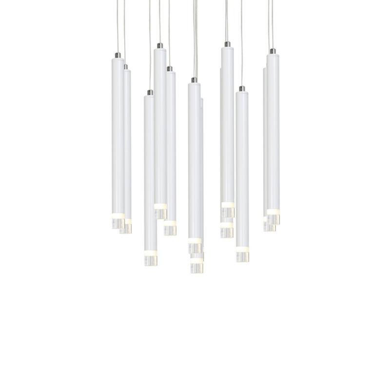 Suspension ALBA 12 cylindres métal blanc détail chromé G9 base ronde Minimaliste 