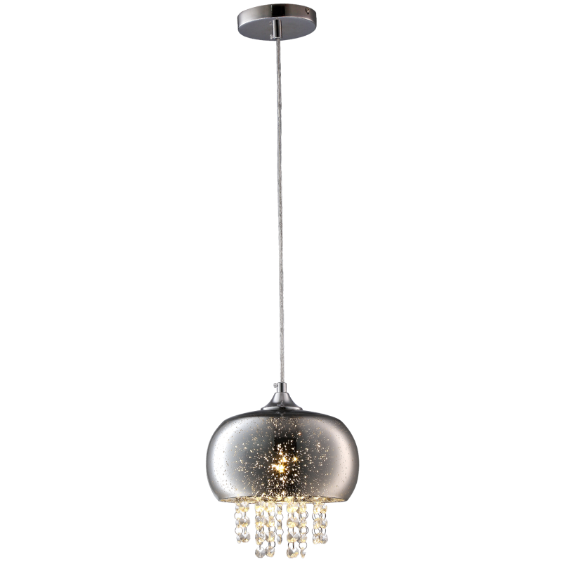 Suspension STARLIGHT 21cm anneau de verre chromé étoilé et chute de cristaux E14 Design chic 