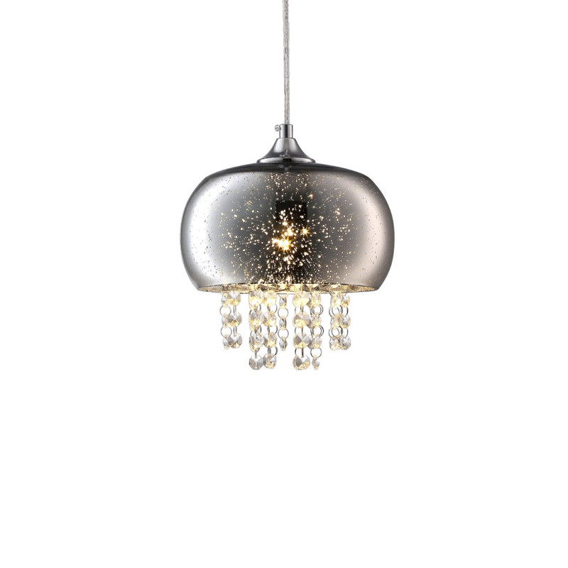 Suspension STARLIGHT 21cm anneau de verre chromé étoilé et chute de cristaux E14 Design chic 