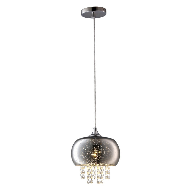 Suspension STARLIGHT 21cm anneau de verre chromé étoilé et chute de cristaux E14 Design chic 