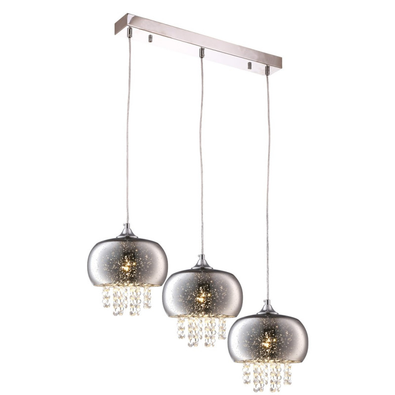 Suspension STARLIGHT 3 anneaux de verre chromé étoilé et chute de cristaux E14 Design chic 