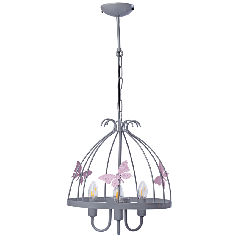 Plafonnier KAGO cage aux papillons métal gris et rose E14 Enfant 