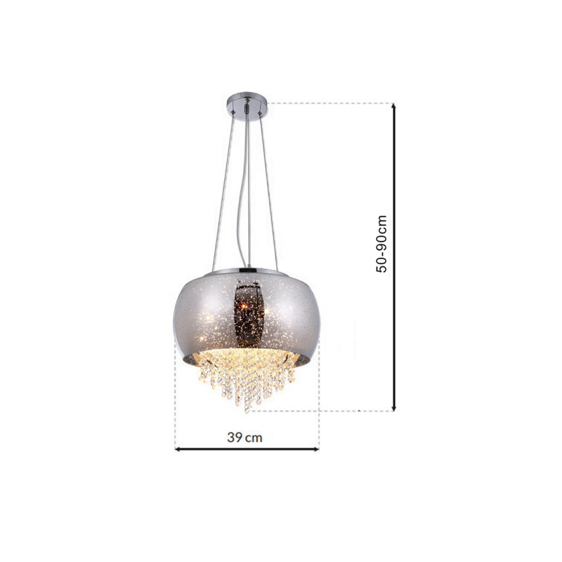 Suspension STARLIGHT 39cm anneau de verre chromé étoilé et chute de cristaux E14 Design chic 