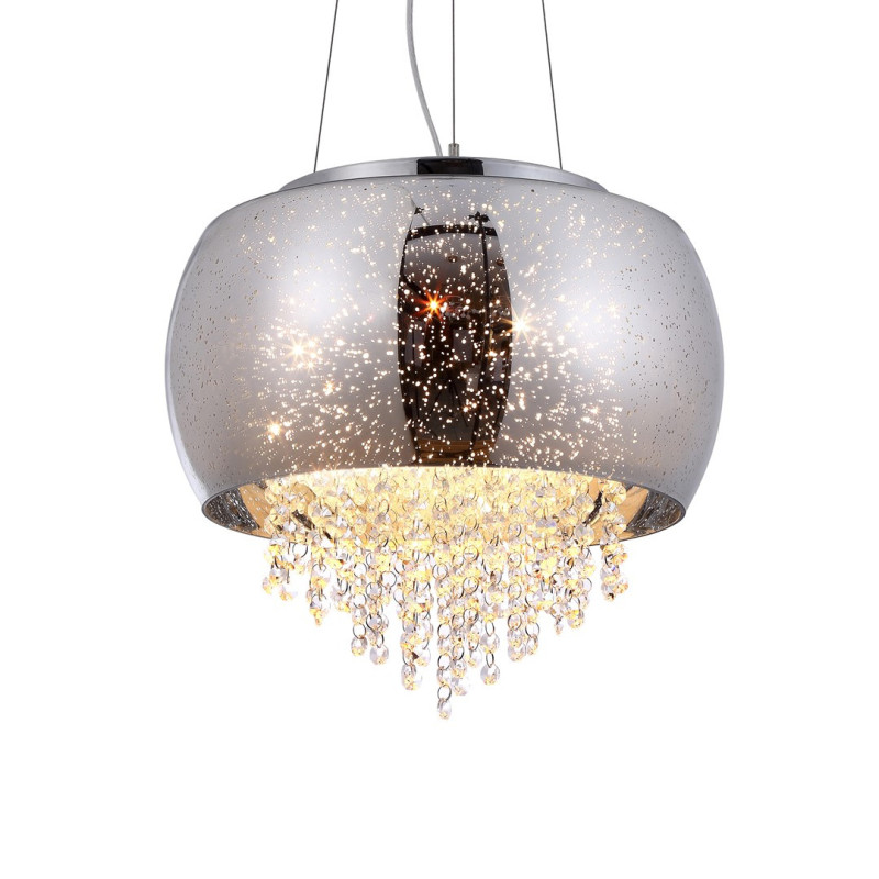 Suspension STARLIGHT 39cm anneau de verre chromé étoilé et chute de cristaux E14 Design chic 