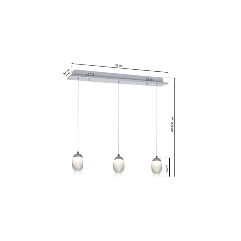 Suspension OVO 3 lampes forme œuf transparent chromé LED blanc neutre 4000k 1050Lm 15W Minimaliste 