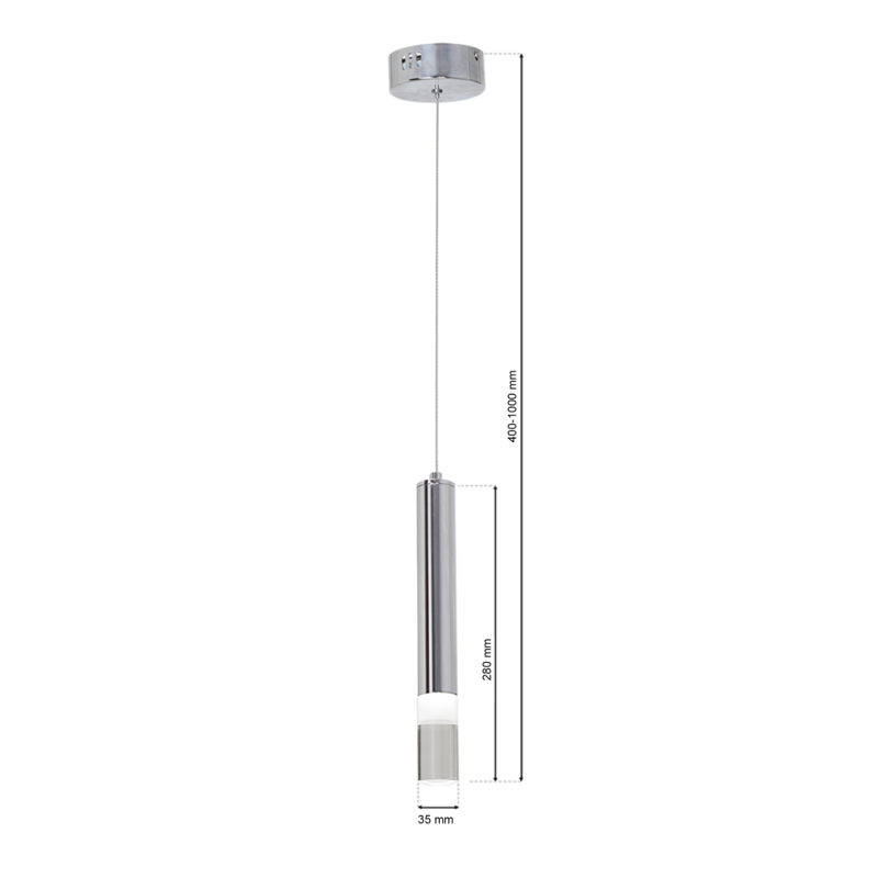 Suspension CARBON cylindre métal chromé LED blanc neutre 4000k 25W 