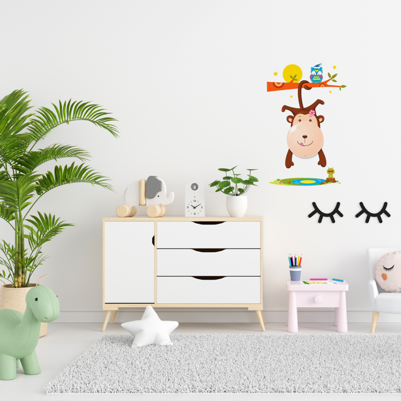 Applique murale enfant à piles Singe sur branche stickers LED 0,6W 