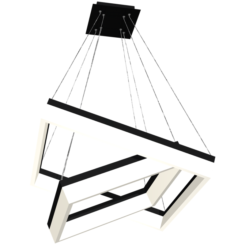 Suspension NERO 2 cadres lumineux carré noir entrelacés LED 80W blanc neutre 5600Lm Design chic 