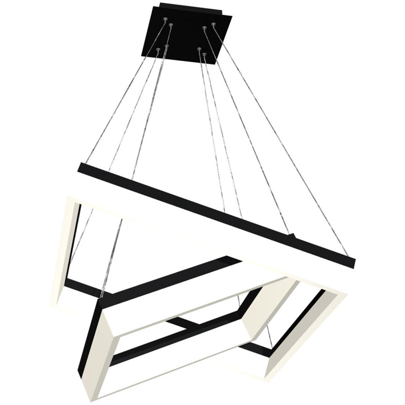 Suspension NERO 2 cadres lumineux carré noir entrelacés LED 80W blanc neutre 5600Lm Design chic 