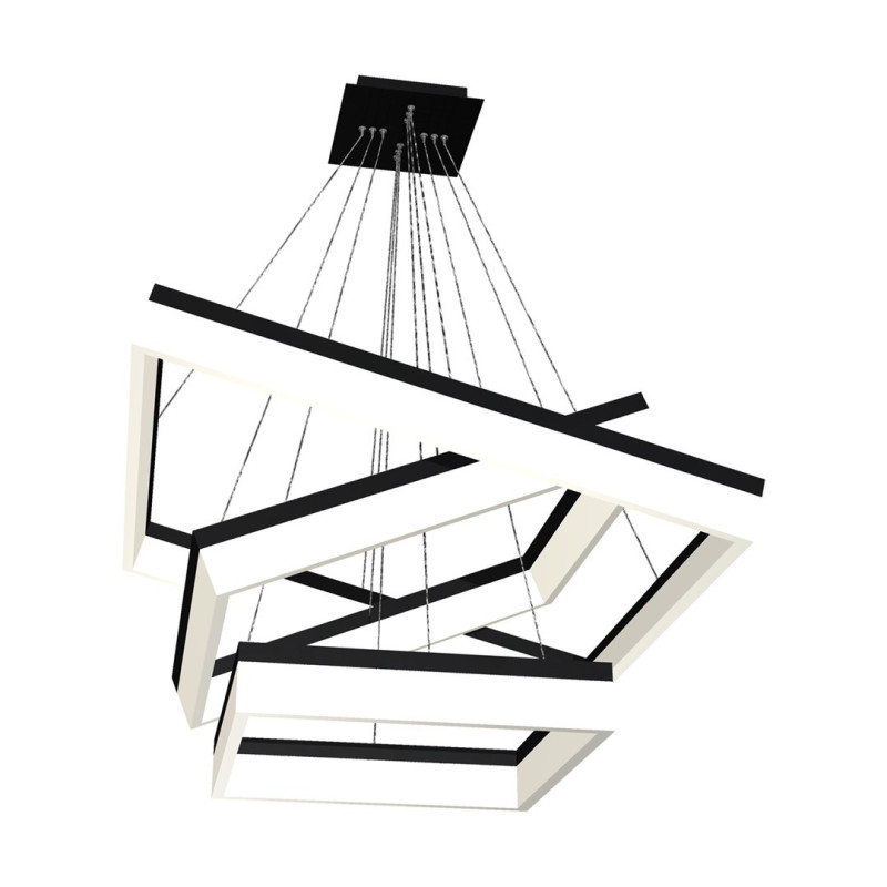 Suspension NERO 3 cadres lumineux carré noir entrelacés LED 140W blanc neutre 9800Lm Design chic 