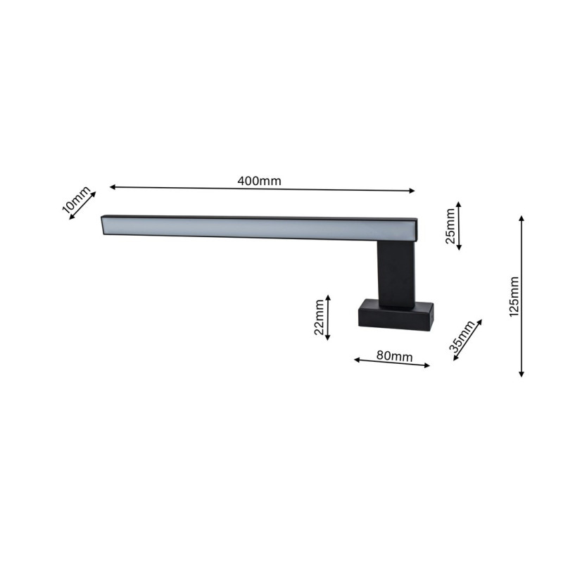 Applique murale SHINE déporté gauche métal 45cm noir LED blanc neutre 4000k 11W IP44 